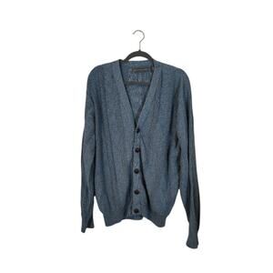 Oscar De La Renta Mens Cardigan Sweater Size Large Blue Preppy Classic Button Up